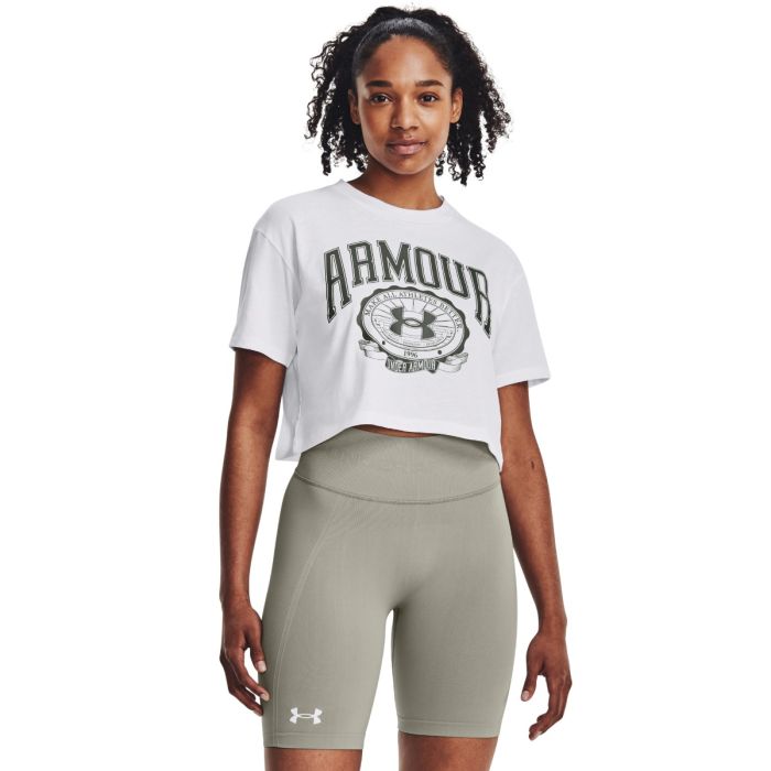 Ženski crop top Collegiate Crest SS White - Under Armour