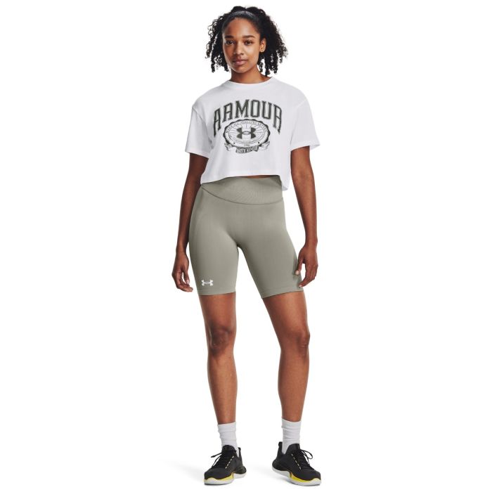 Ženski crop top Collegiate Crest SS White - Under Armour