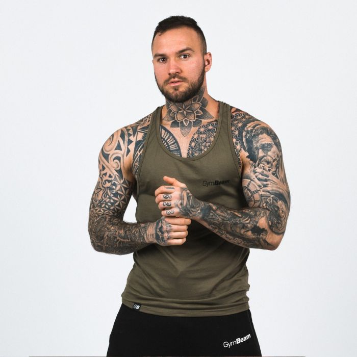 Moški top Stringer Heather Olive Green - GymBeam