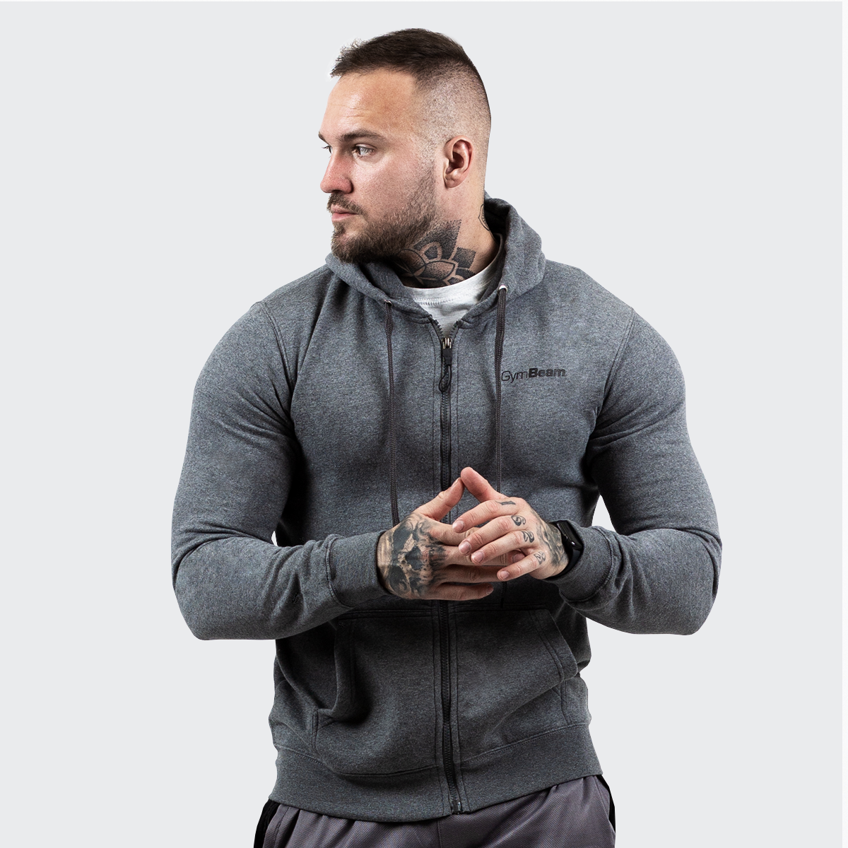 Moška jopica Zipper Hoodie Grey Black - GymBeam