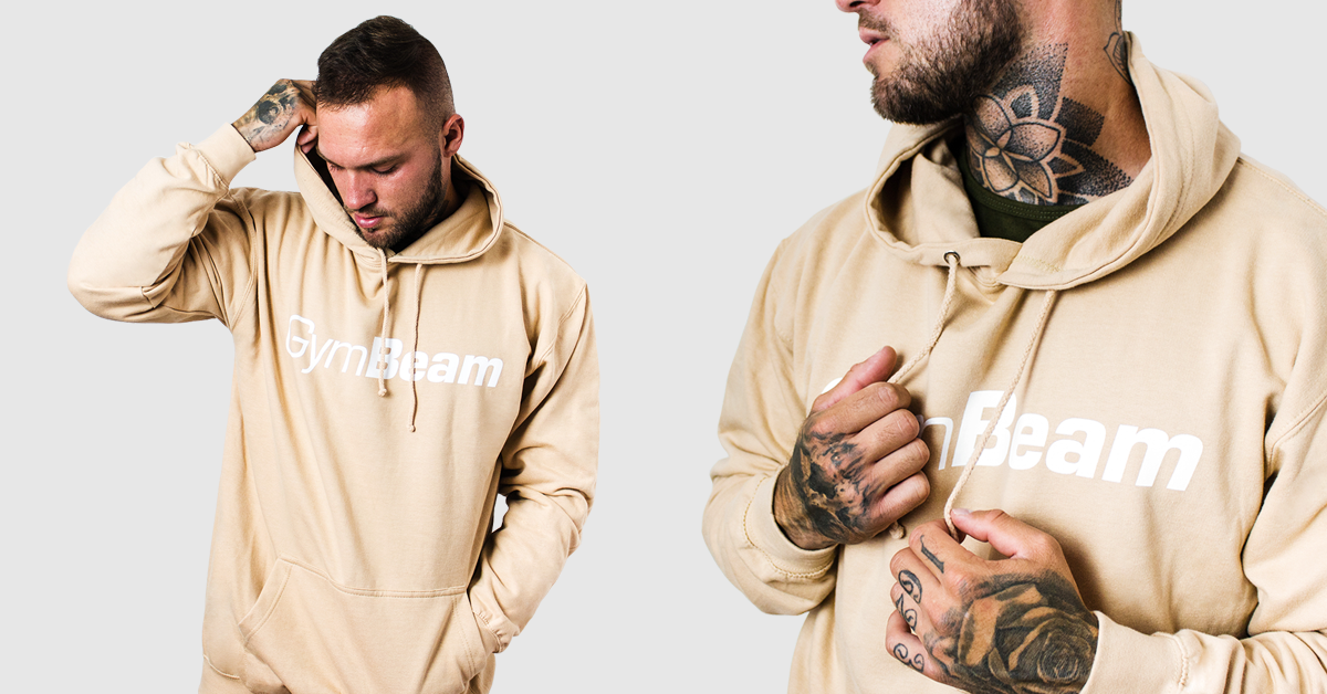 Moški pulover PRO Hoodie Sand - GymBeam